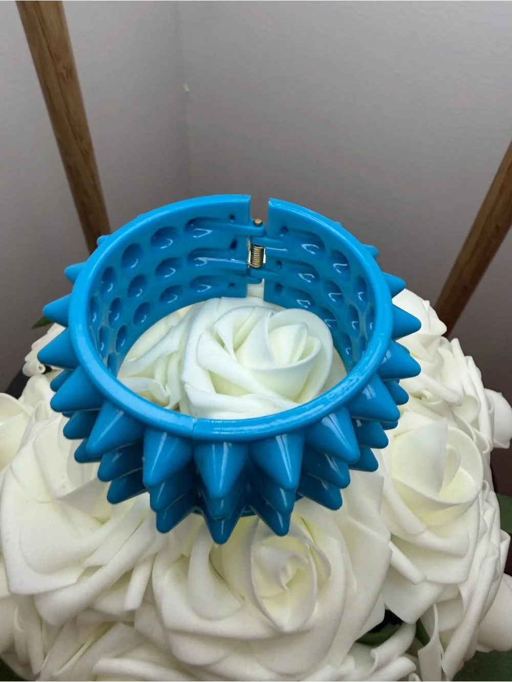 Blue Spiked Statement Bangle Bracelet